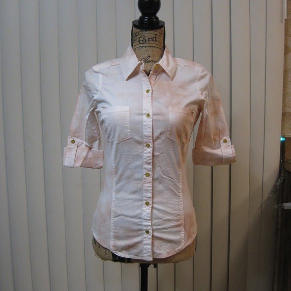 NWT Guess pink tiedye logo button up shirt top XS extra small - Picture 1 of 9